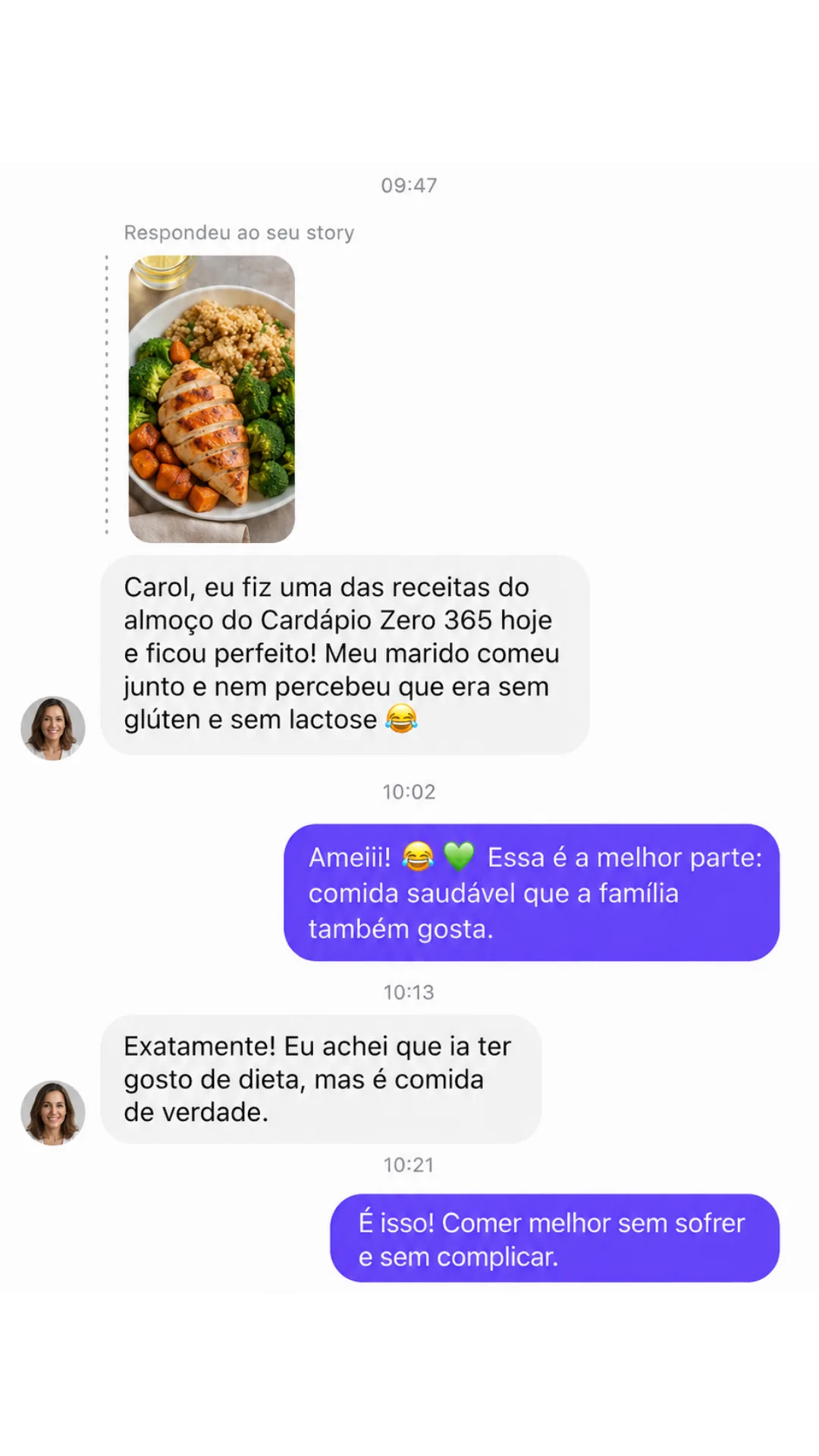 Depoimento de cliente sobre o Cardápio Zero 365 no WhatsApp